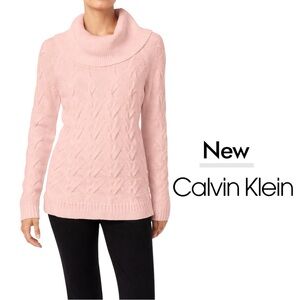 Calvin Klein Pink Cable Knit Cowl Neck Sweater Womens Size Small Cozy Core New!